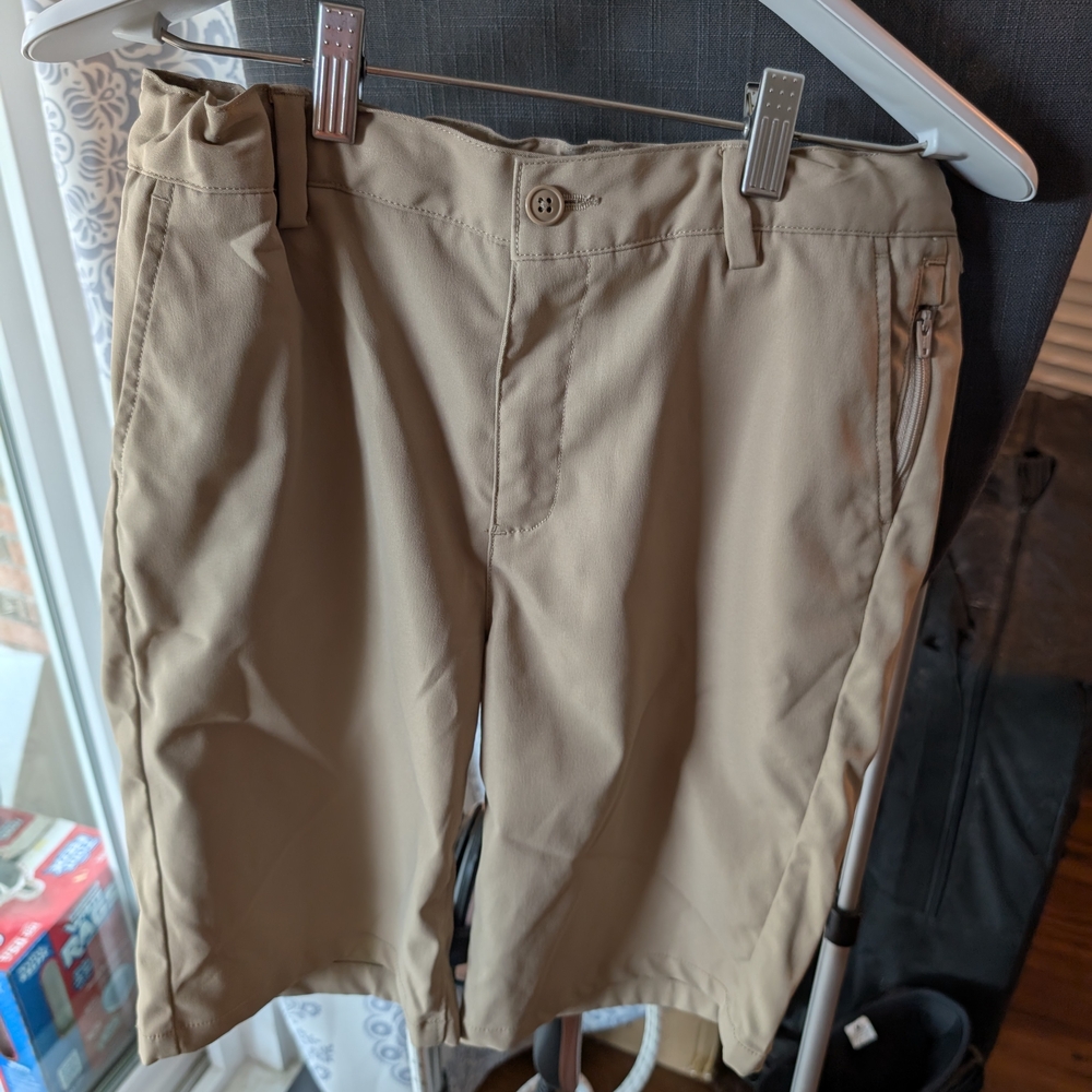 Lands' End Boys Khaki Flat Front Uniform Shorts